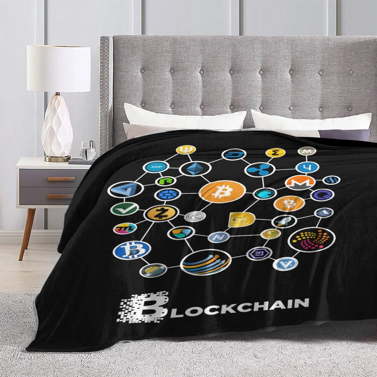 Фото Криптовалюта Биткоин Chainlink Xrp эфириум Tezos Digibyte криптовалюты 2020 ультра-мягкое флисовое покрывало Raschel №4