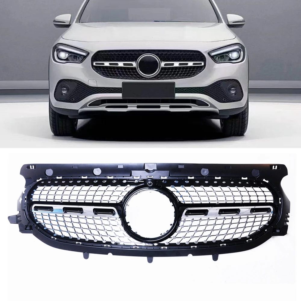 

Передняя решетка радиатора для Mercedes Benz GLA250 2020-2021 GLA-класс черный Алмазный вид Комплект кузова автомобиля верхний бампер с капюшоном, сетка ...