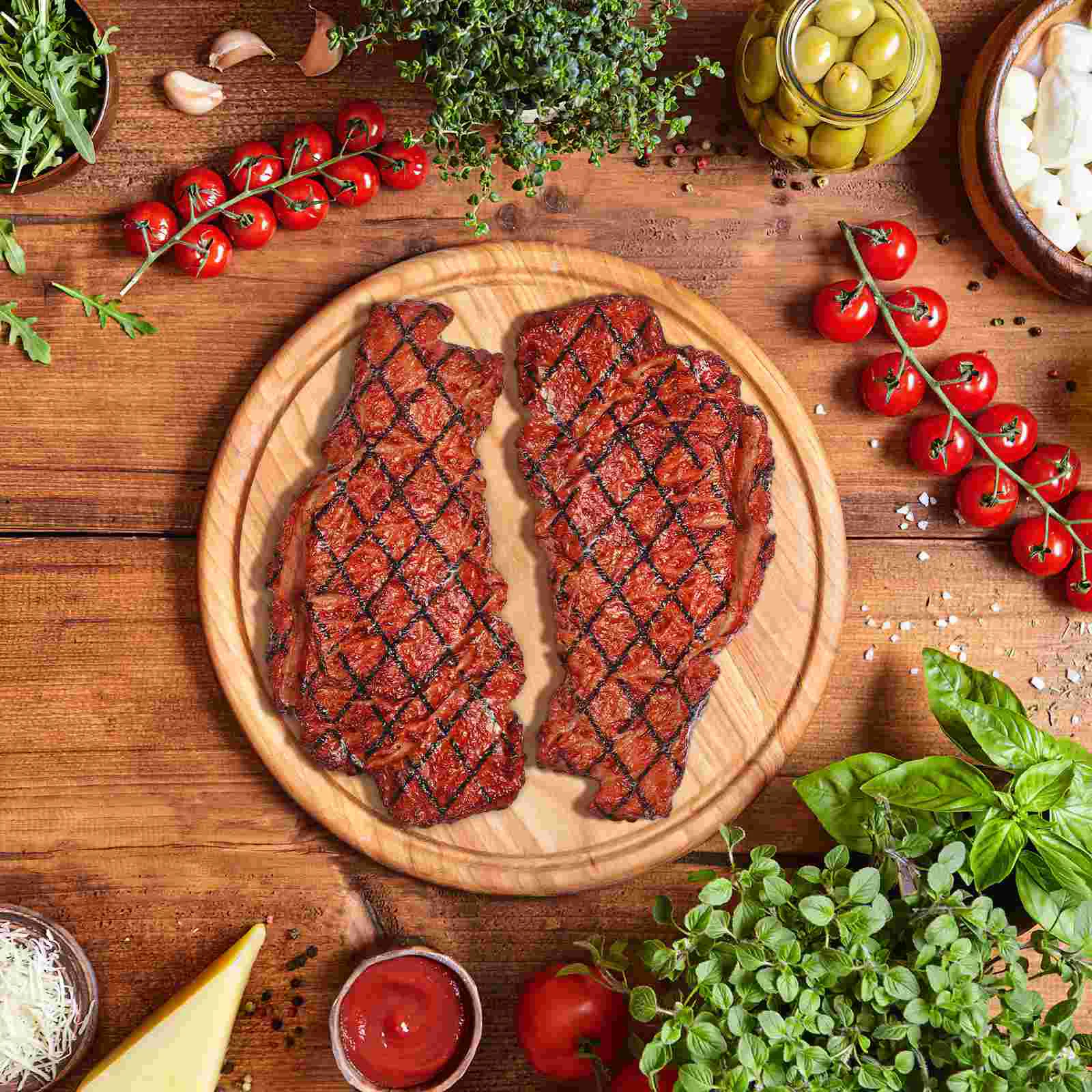 

2 Pcs Memorial Jewelry Fake Steak Decors Toys Pillow Artificial Model Food