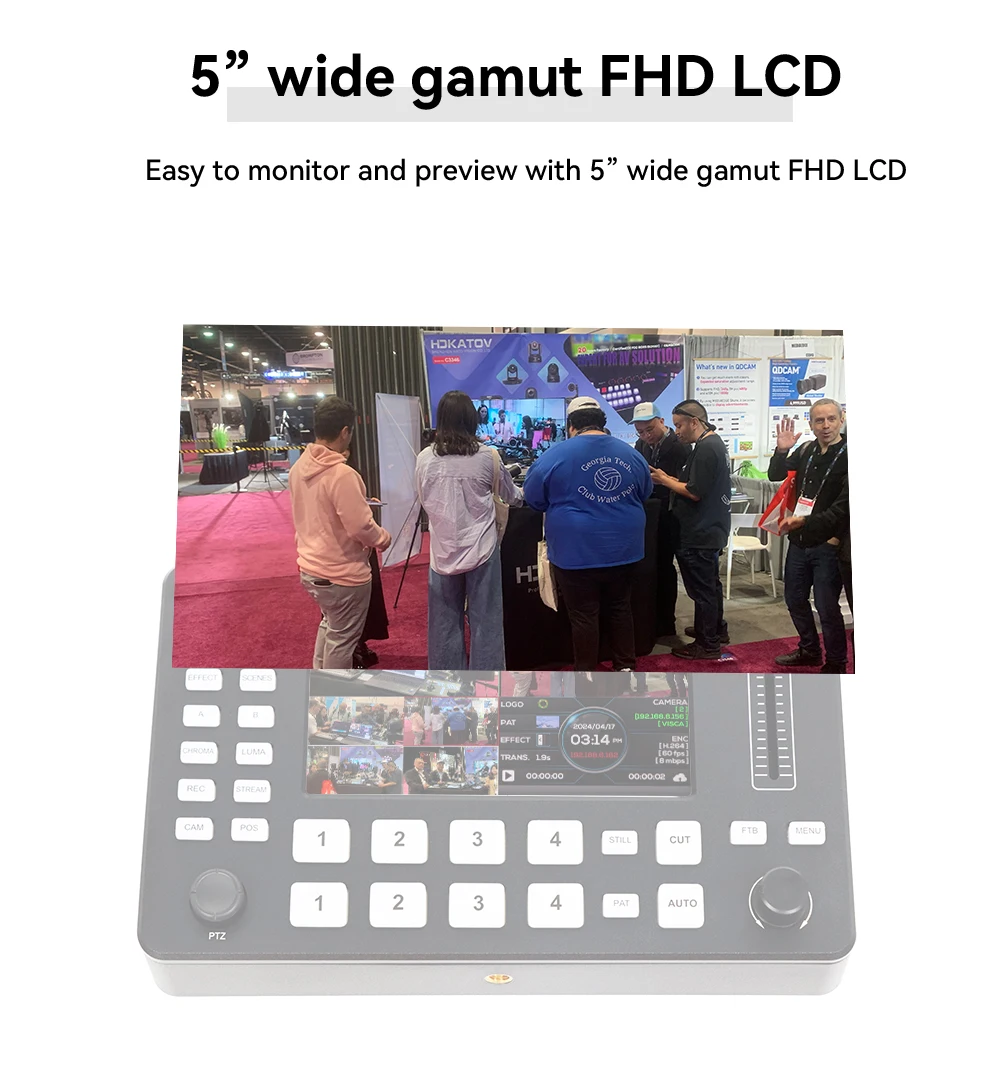Фото Мини-видеомикшер HDKATOV с 4 входами HDMI, контроллер PTZ с 5-дюймовым HD-экраном, идеально подходит для прямых трансляций и богослужений. №4