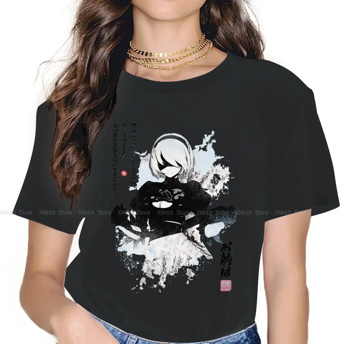 

Automata Japan Ink Classic Women T Shirt Nier Popola Game Novelty Tees Short Sleeve Round Collar T-Shirts Cotton Birthday Gift