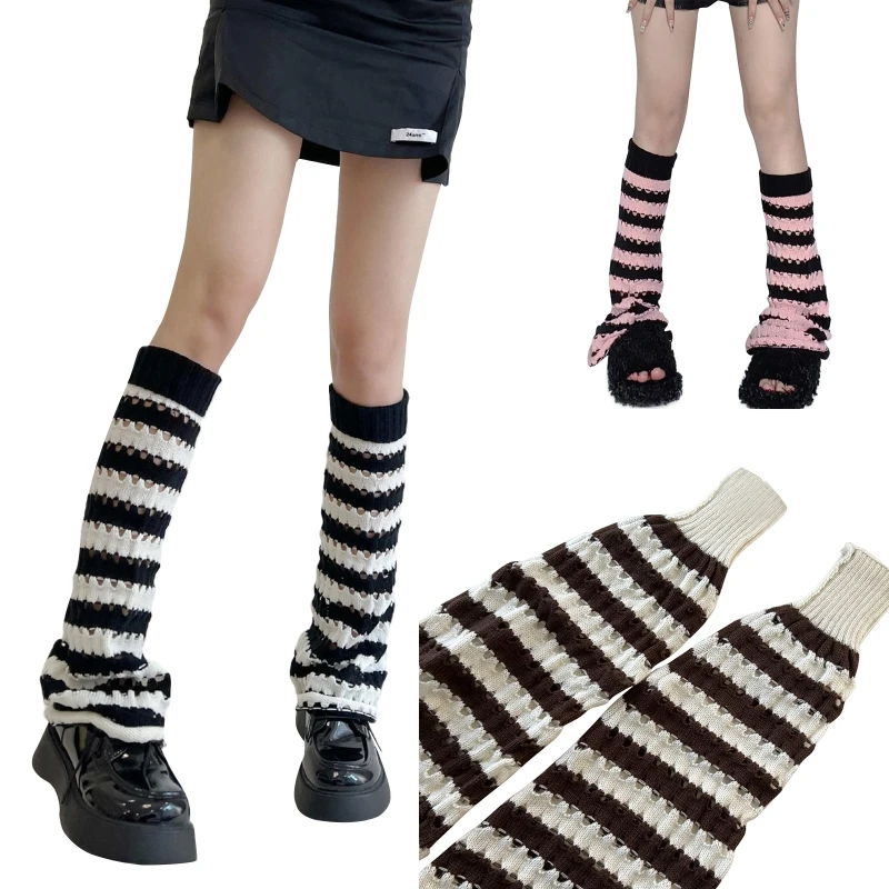 

Women's Yoga Leg Warmers Knitted Striped Leg Warmer Academy Style JK Warm Hollow Knit Socks for 80s Party Dance Sports