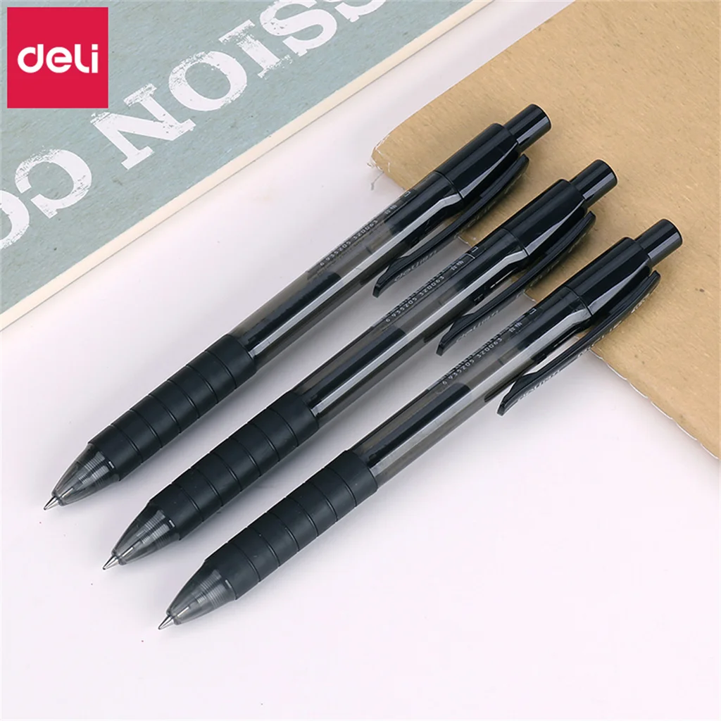 

Deli Cheaper Item Retractable Gel Pens 12pcs Black Ink Ballpoint 0.5mm Press The Pen For School Office Supplies Stationary Pens