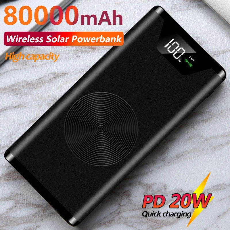 

Wireless Portable 80000mAh Power Bank with Flashlight Digital Display 2USB External Battery Powerbank for Xiaomi IPhone Samsung
