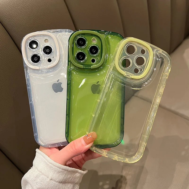 

Candy Colored Silicone Phone Case for IPhone 14 13 12 11 Pro Max Plus Advanced Built-in Bracket Anti Collision Silicone Cover