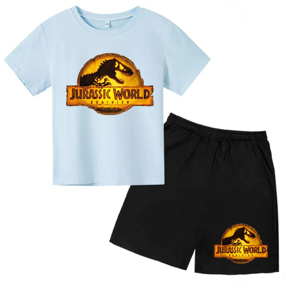 

Children's Clothing Jurassic Park Dinosaur Boys' Girls' T-shirt Suit Summer Fashion Printing Round Neck Set 3-12 Year Toddler