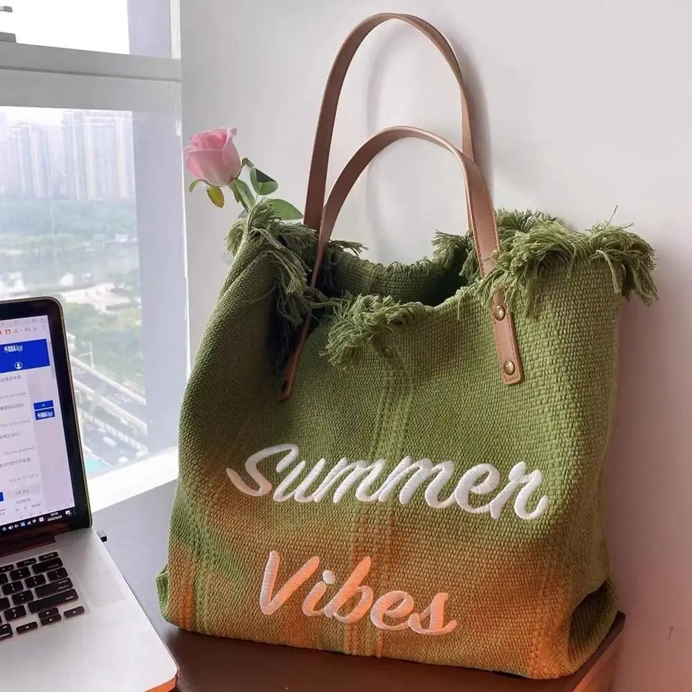 

Storage Bag Large Capacity Letter Tassel Embroidery Student Bags Korean Canvas Bag Women Handbags Women Shoulder Bags Tote Bag