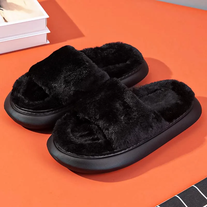 YISHEN Fur Slippers Women Slides Furry Flat Sandals Indoor House Shoes Thick Slides Ladies Flip Flop Luxury Zapatillas De Piel