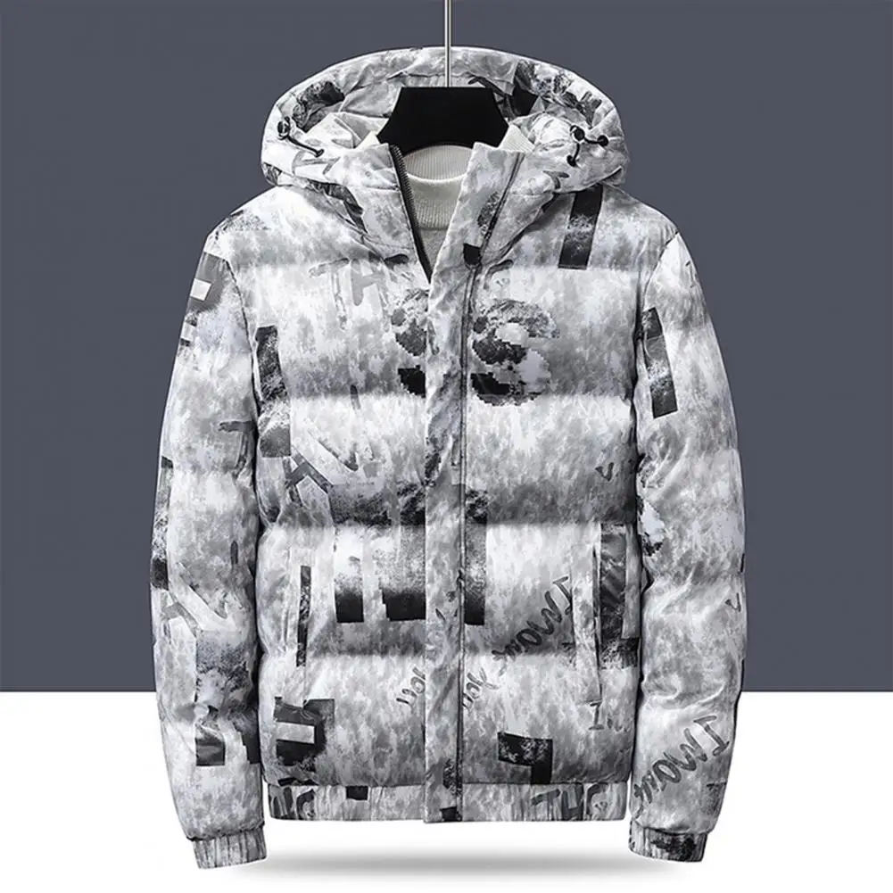 2022 New Shiny Cotton-padded Men's Graffiti Cotton-padded Men's Bread Clothes Fashion All-match Parka Coat Jacket Jacket Men