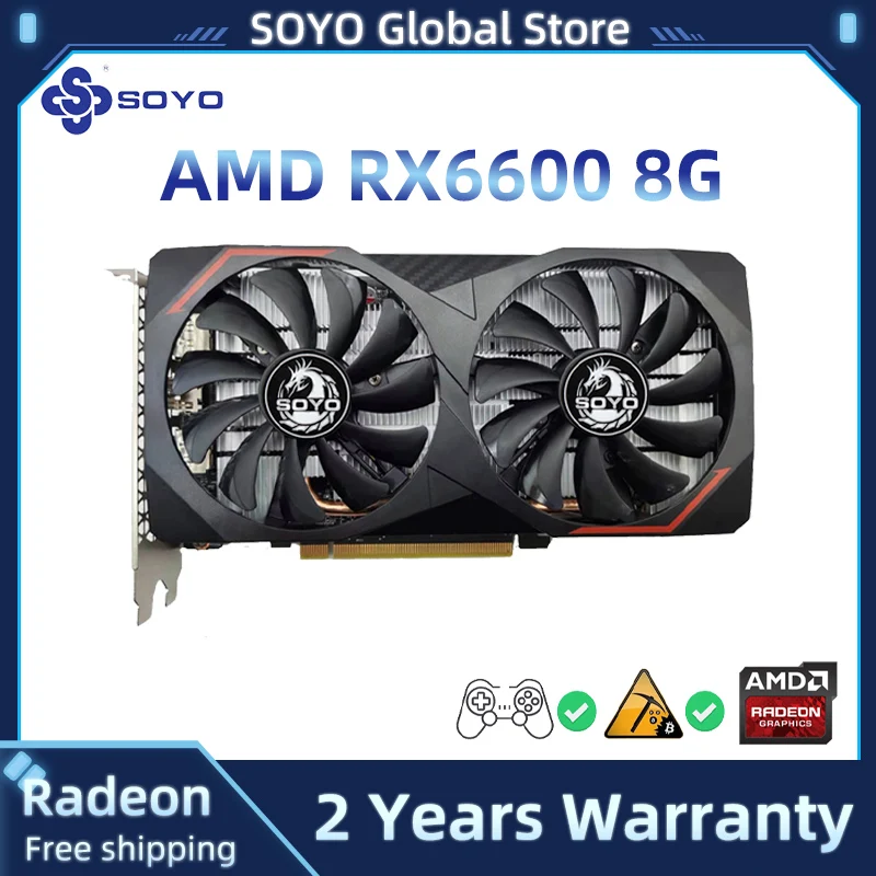 Видеокарта SOYO Radeon RX6600M RX6600 8 Гб GPU GDDR6 128 бит 14 Гбит/с 7 нм новая компьютерная видеокарта поддержка процессора AMD Intel для настольного компьютера