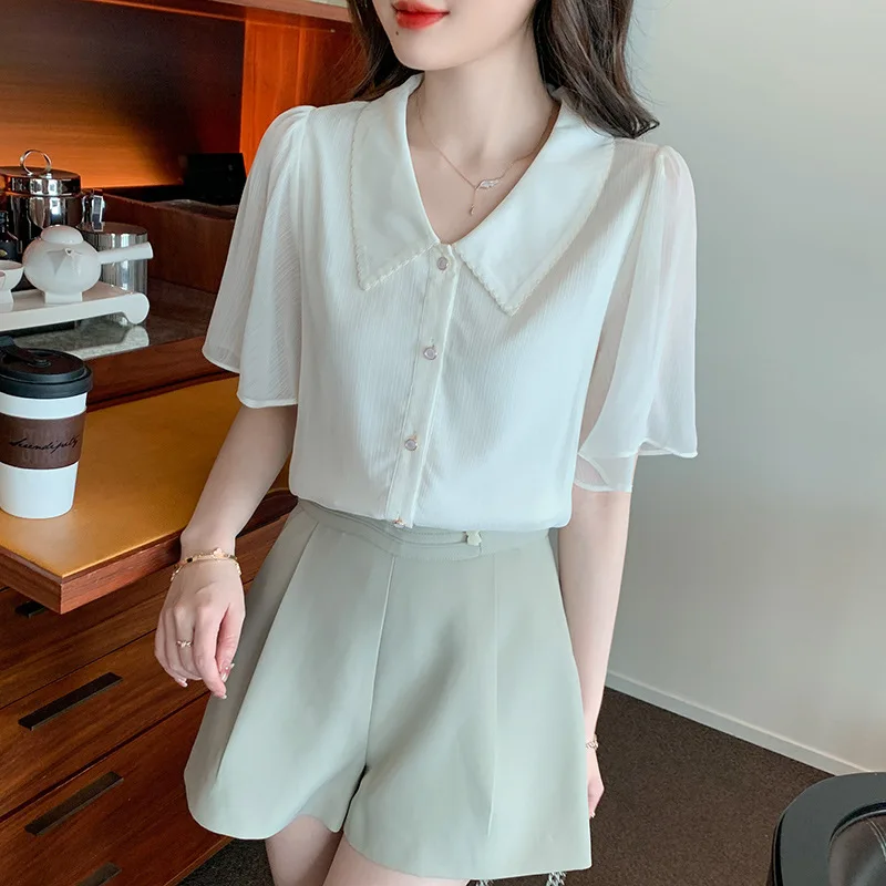 

Short Sleeve 2022 Summer New Trumpet Sleeve Top Women white