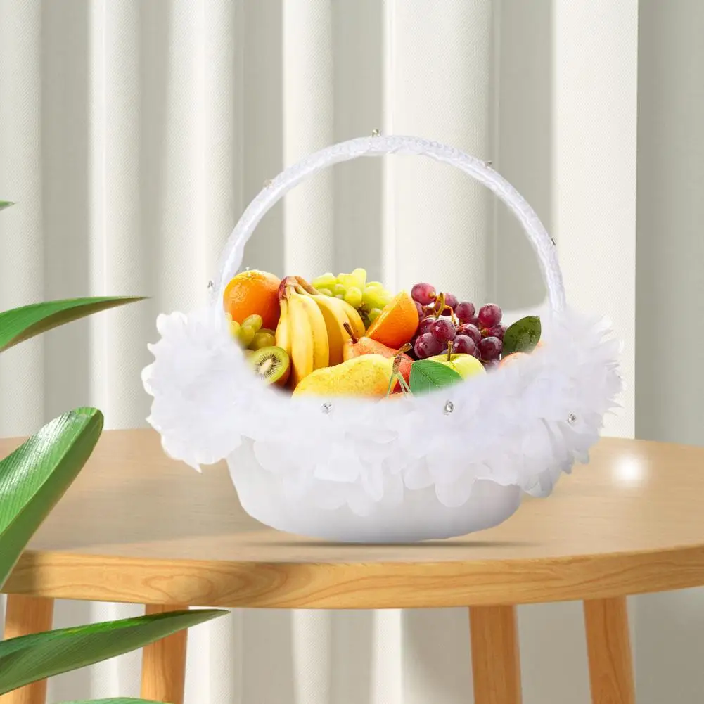 

40%HOT Flower Basket Eye-catching Decorative Gauze Lace Decoration Cute Handle Flower Girl Basket Home Decor
