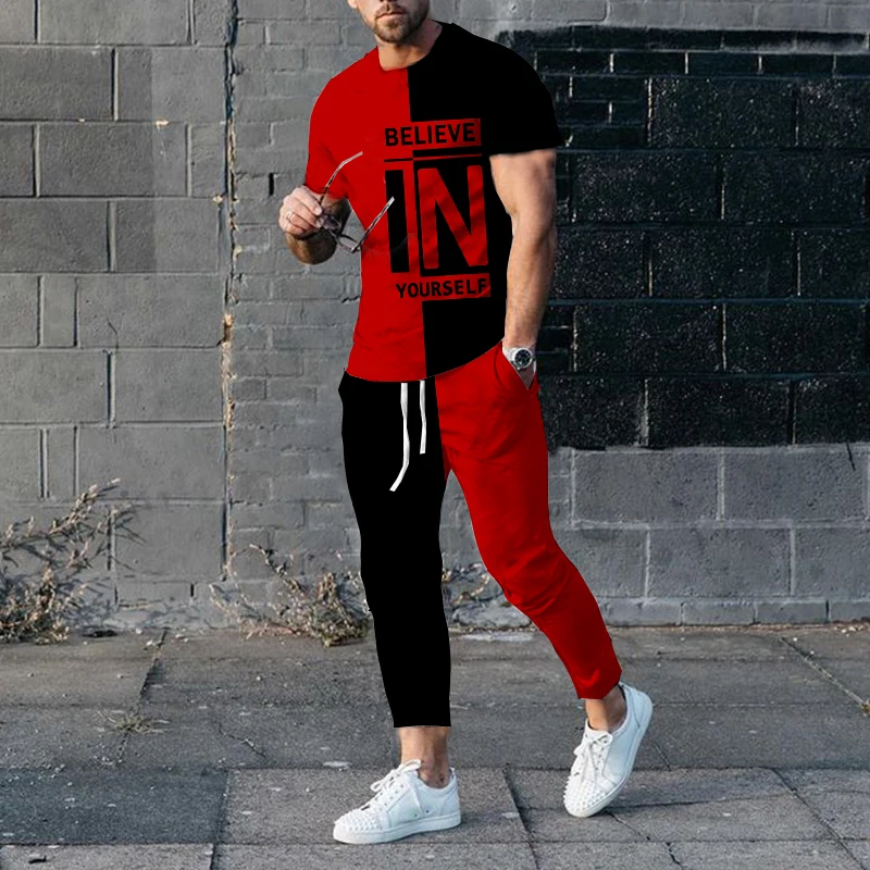Summer New Men Tracksuits Fashion Jogger 3D Printed Short Sleeve T Shirt +Trousers 2 Piece Sets Casual Trend Oversized Clothing