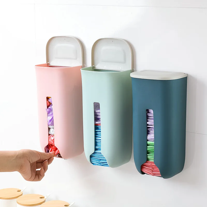 

Home Portable Garbage Bag Box Kitchen Organizer Wall Hanging Storage Rack Plastic Hang Storing Rack with Cover Containers Box