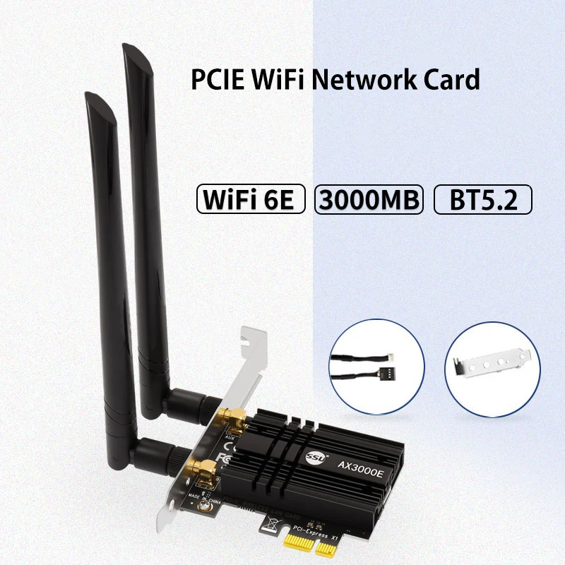 

AX3000E Tri Band 3000Mbps WiFi6 PCIe Wifi Adapter Bluetooth5.2 Wireless 2.4G/5G/6Ghz 802.11ac/AX 6G Wi-Fi 6E Card MT7921K For PC