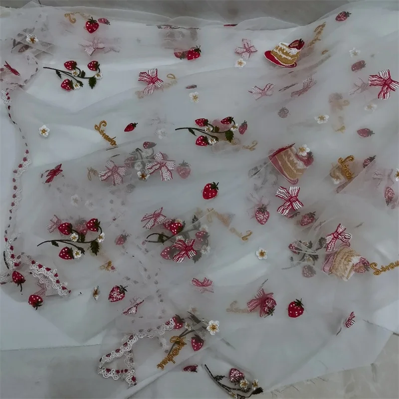 Деликатная вышивка Straberry и торт сетчатая ткань сетка кружева Сделай Сам детское