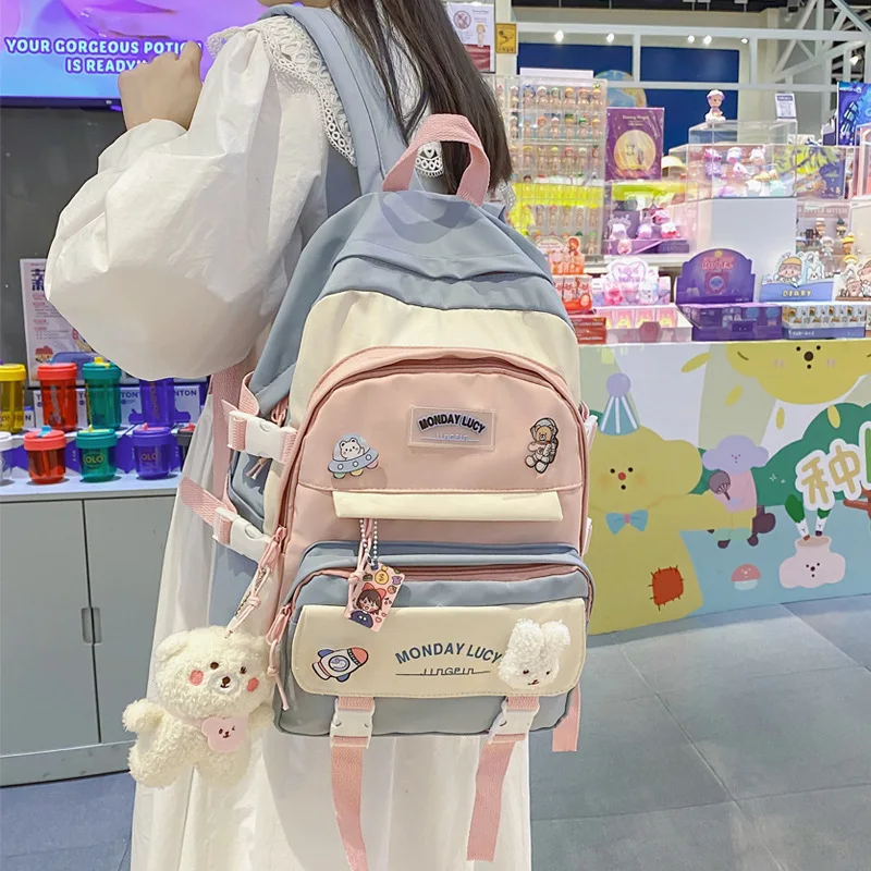 2022 Korean Style Cute Backpacks Women Waterproof Nylon Small Shoulder Bags for Teenage Girls Schoolbags Flower Travel Backpack