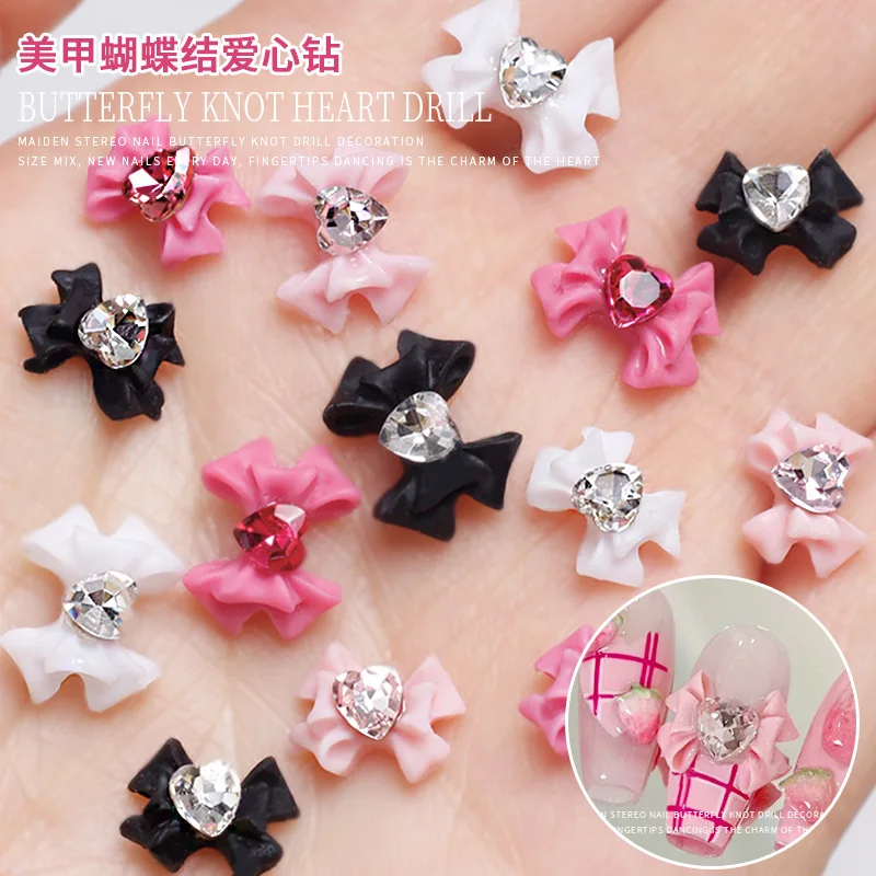 

10/20pcs Ribbon Bow Nail Charms Kawaii 3D Crystal Heart BowKnot Rhinestones Nail Art Decoration DIY Manicure Part Accessories#5