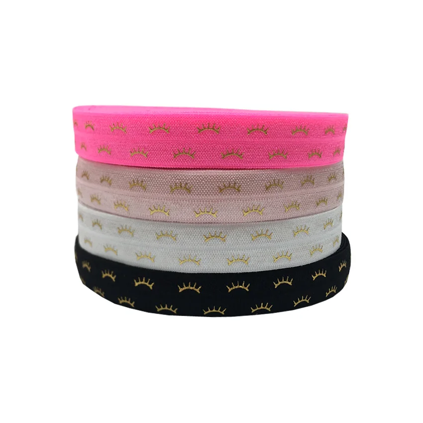 

5Yards 5/8 Gold Eyelash Printed Ivory Fold Over Elastic FOE Elastic Band DIY Gift Sewing Accessories