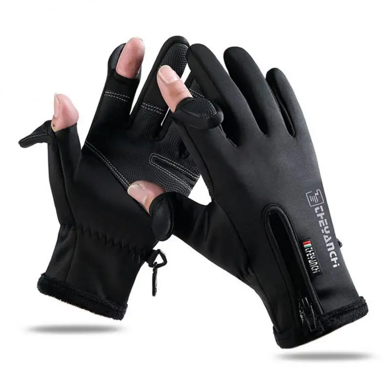 

Waterproof Winter Fishing Gloves 2 Finger Flip Windproof Women Men Gloves Velvet Warm Protection Fish Angling Gloves