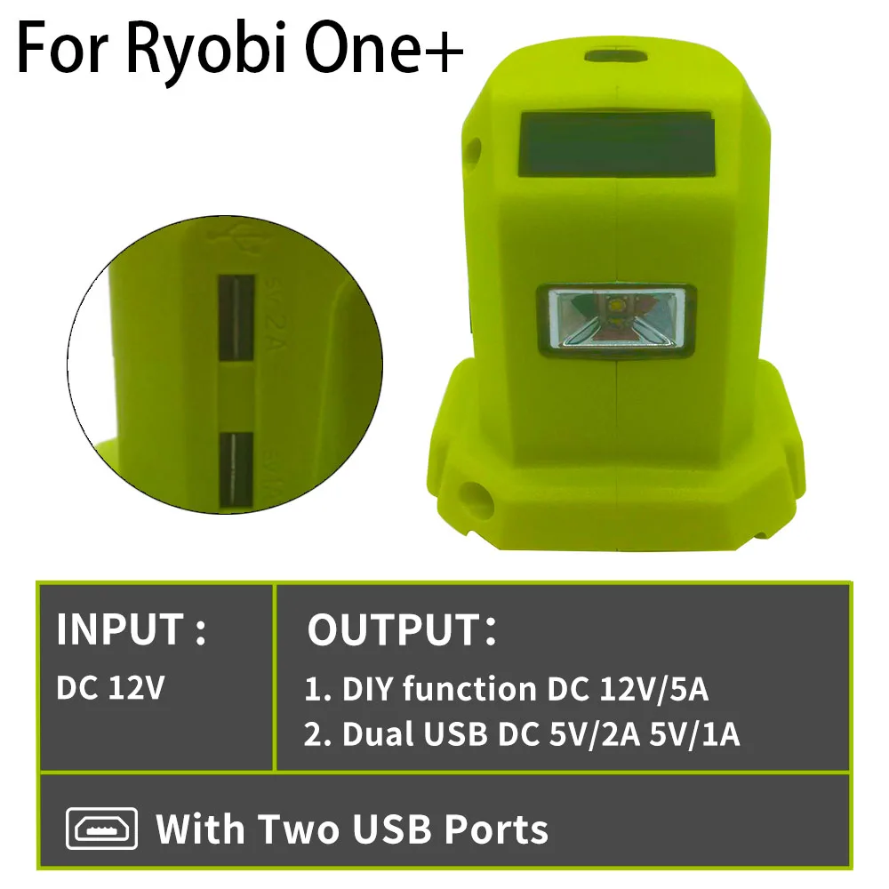 

For Ryobi One+ P743 PSK005 PBP2003 P107 18V Li-Ion Battery Adapter DIY With Dual USB LED Switch Control Power Tool Parts