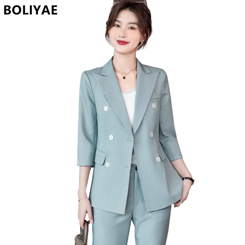 Work Pant Suits OL 2 Piece Set for Women Business Interview Suit Set Uniform Slim Blazer and Pencil Pant Office Lady Suit Formal