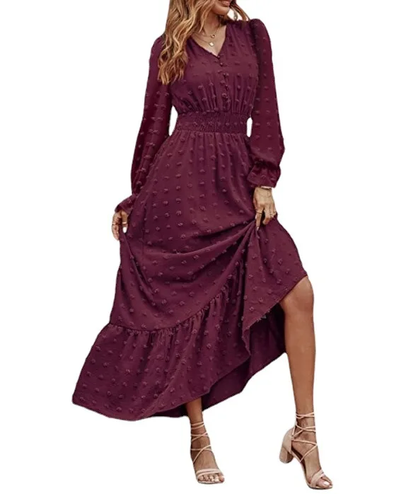 

Bohemian Print Dress Women Elegant V-neck Long Sleeve Ruffles Decor Maxi Dresses Female Retro Slim Waist Dress Spring Autumn