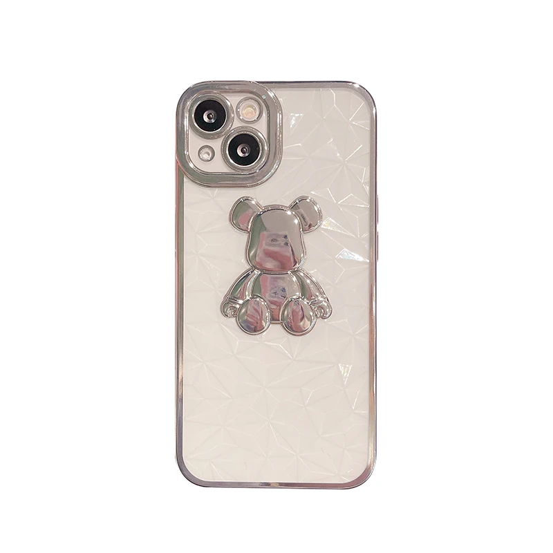 

Diamond Texture Stereo Bear Plating Soft Phone Shockproof Case For Iphone 13 12 11 Pro Max Xs Max Xr X 7 8 Plus Protection Cover