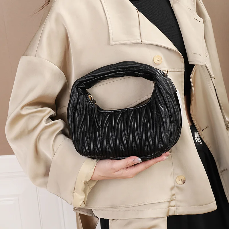 

handbag designer bags New shoulder bag women's high-end sense fashion pleats simple casual commuter bag Internet celebrity