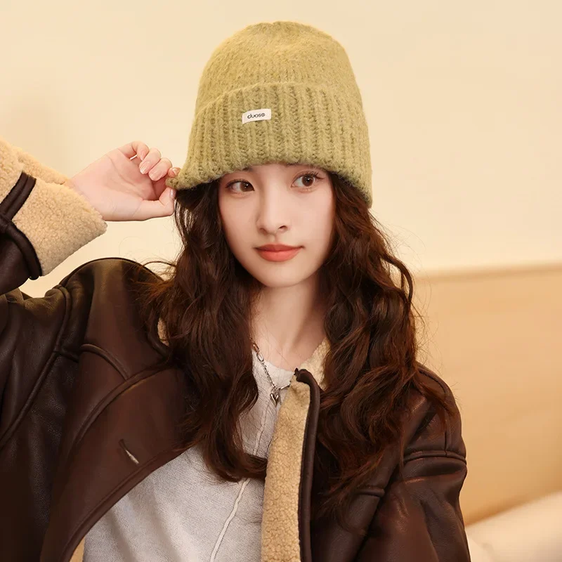 Модная вязаная кепка с большой головой женская осенне-зимняя ткань надписью