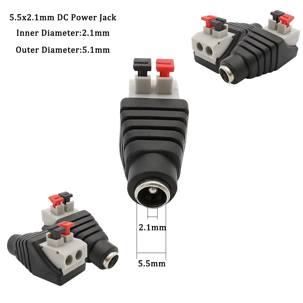 2/5Pair 5.5x2.1mm DC Plug Jack Connector Power Male Female DIY Electric Cable Wire for CCTV Camera LED Strip Light - купить по