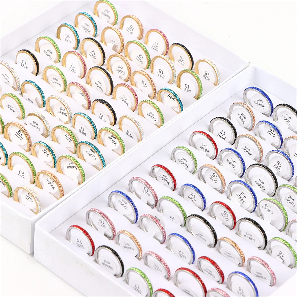 

20 шт./лот корейское простое кольцо из нержавеющей стали с бриллиантами в виде ряда для женщин маленькое кольцо из толпы оптовая продажа пода...