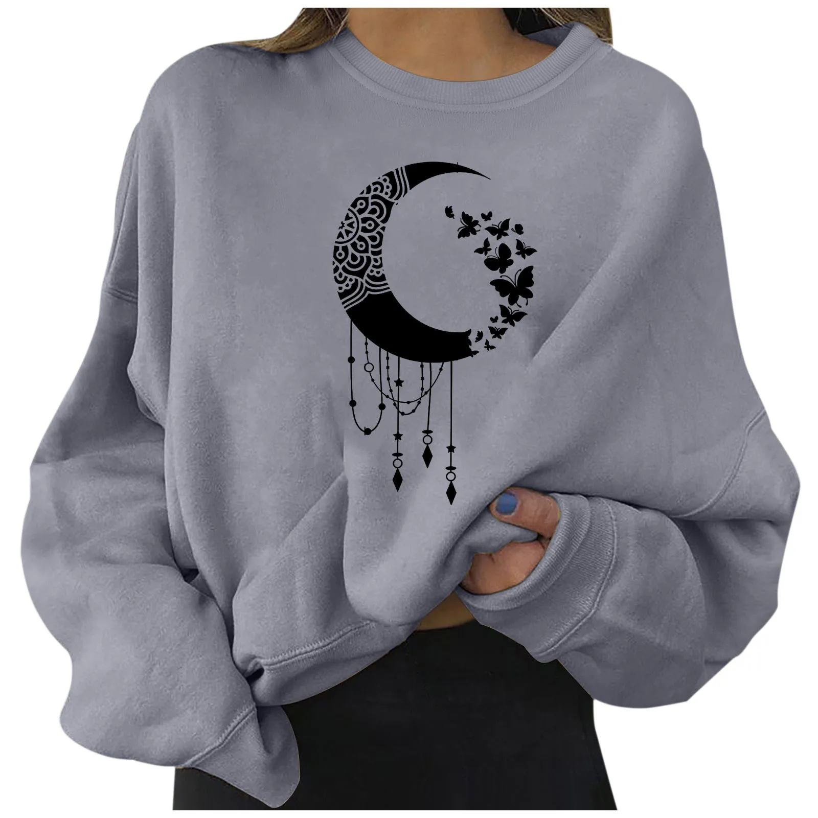 Забавный Женский пуловер в стиле Харадзюку 90-х с принтом Луны однотонный свитшот