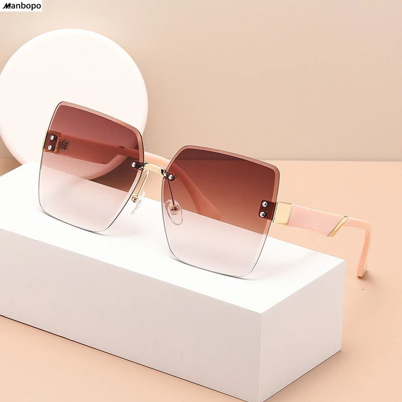 

New rimless frontier UV sunglasses fashion senior sense large frame glasses personality square sunglasses