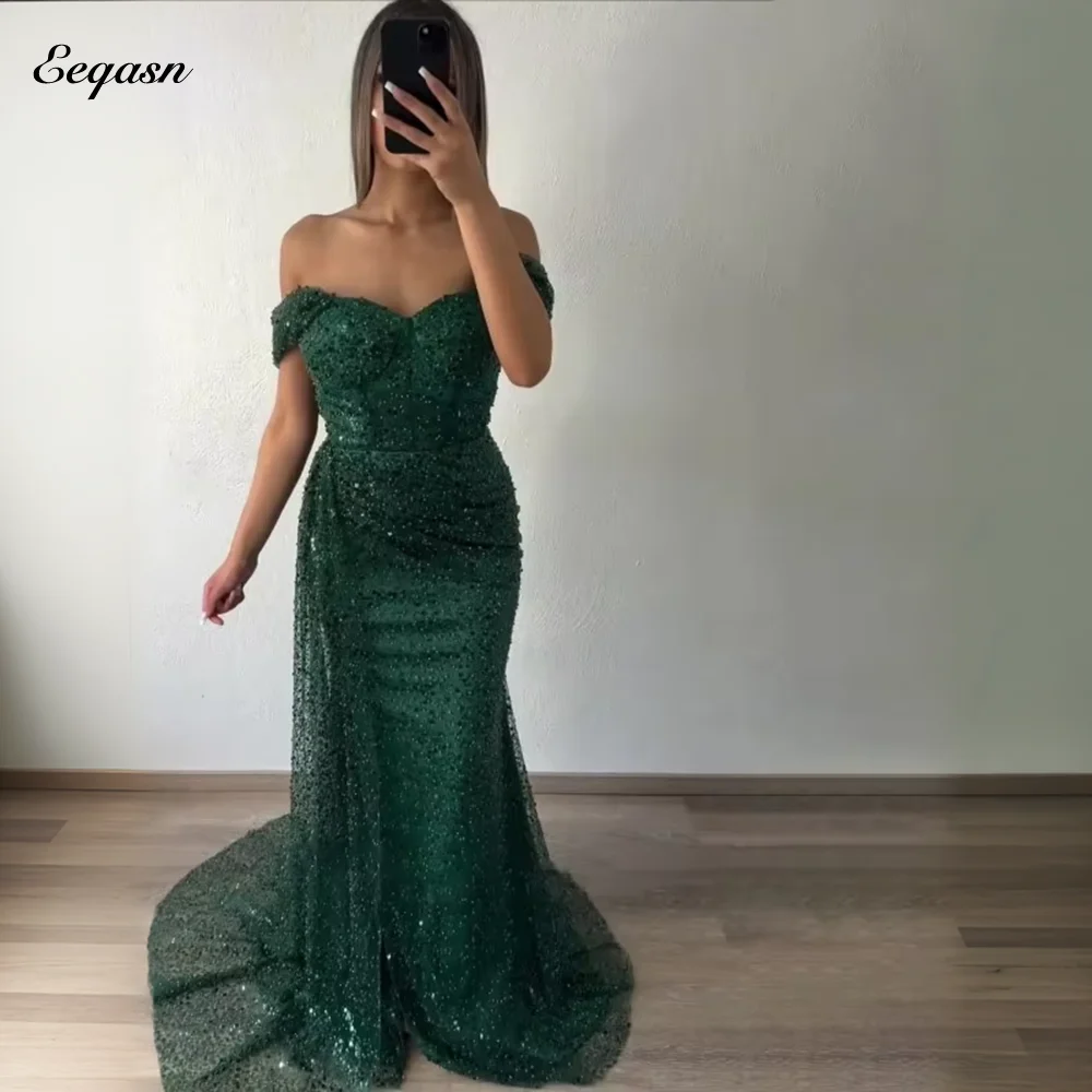 Зеленые вечерние платья русалки с блестками и бисером Vestidos De Noche открытыми