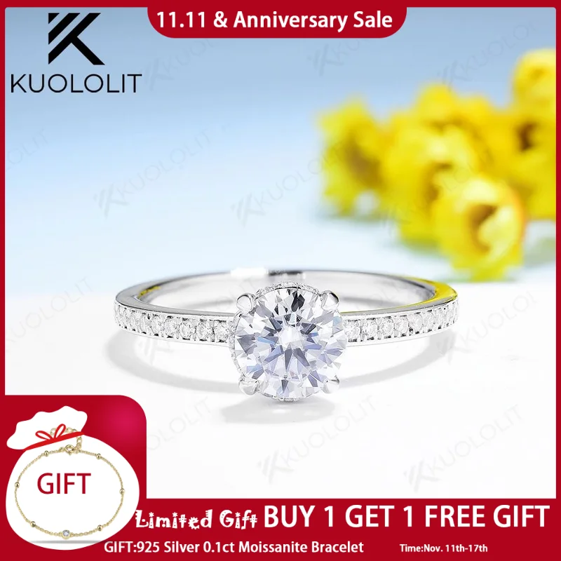 

Kuololit 1CT IGI D/VS1 VS2 Lab Grown Diamonds Rings for Women Soild 18K 14K 10K Sliver White Gold Round for Engagement Wedding