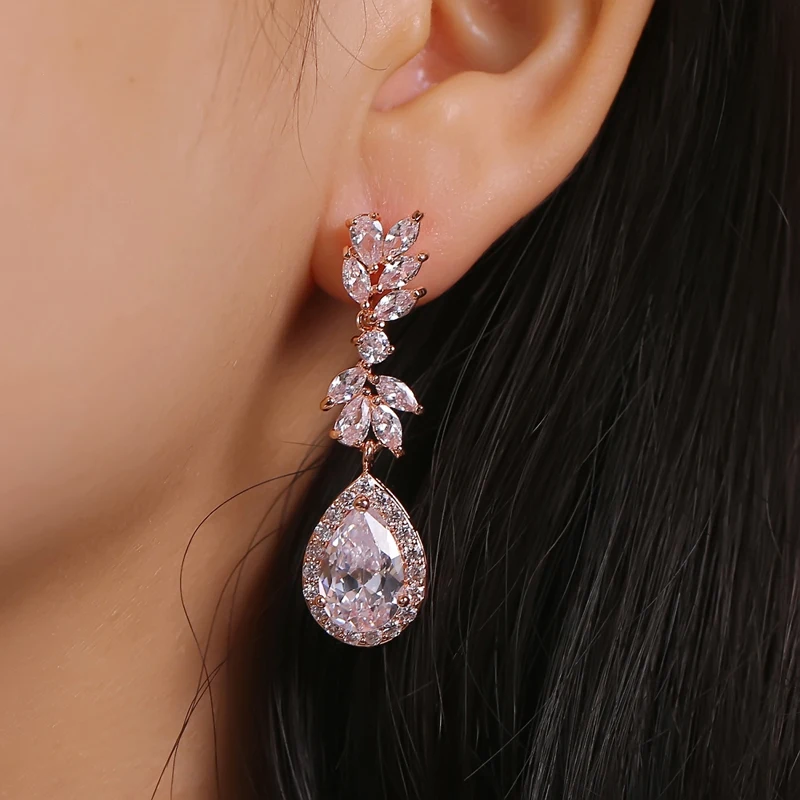 

Luxury Cubic Zirconia Women’s Dangle Earrings Bridal for Engagement Wedding Aesthetic Lady's Earrings Party Fashion Jewelry Gift
