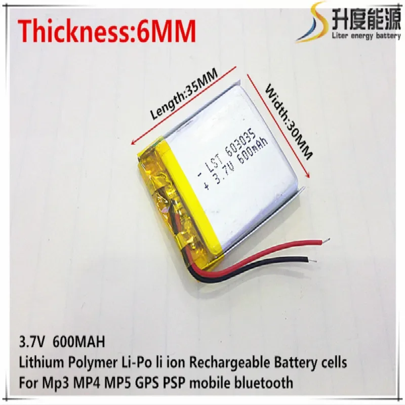 5шт 3 7В 600мАч 603035 Литий-полимерный Li-Po литий-ионный аккумулятор для Mp3 MP4 MP5 GPS