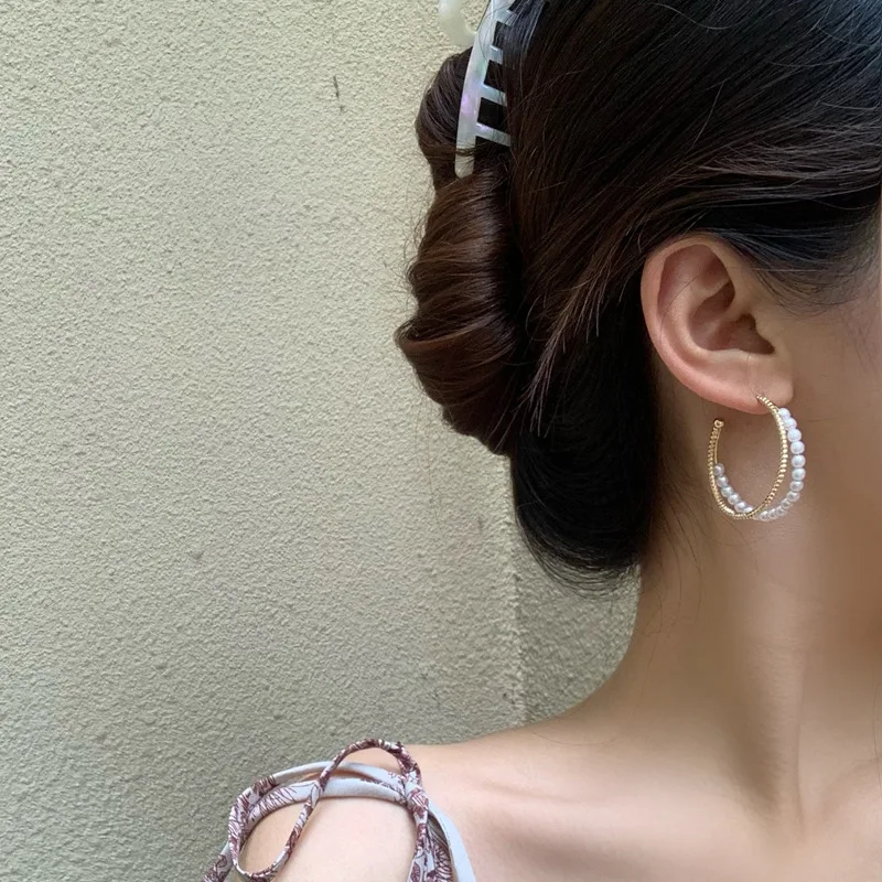 Модные корейские круглые серьги-кольца с имитацией жемчуга Женские Ювелирные