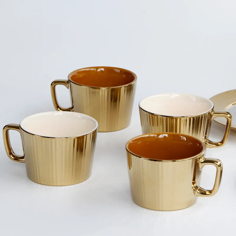

European-style Golden Ceramic Mug Coffee Cup with Handle High-grade Coffee Mug Ion Gold-plated Nordic Style Mug Water Cup