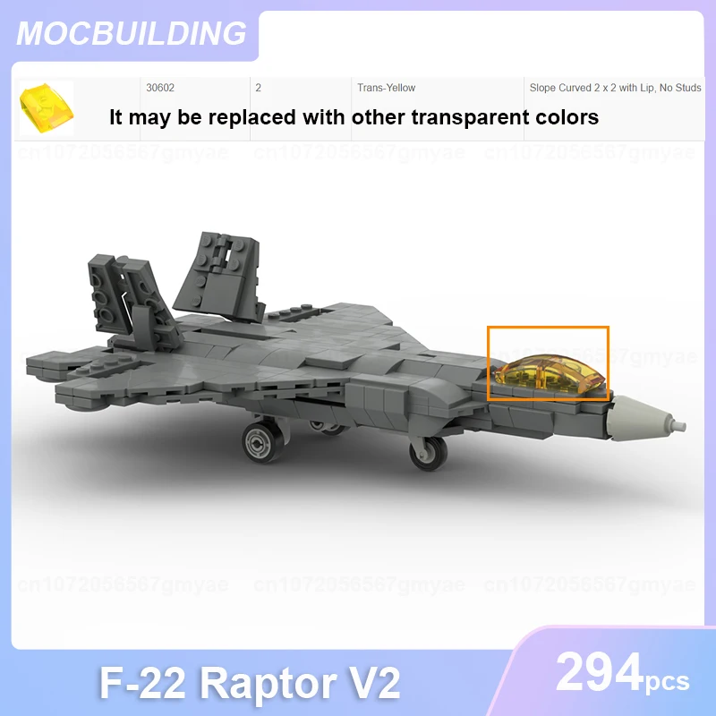Конструктор MOC Lockheed Martin F-22 Raptor V2, модель для самостоятельной сборки, развивающие игрушки для города и аэропорта, коллекционные подарки, 294 детали (art.: 3920d4f548145) - 3920d4f548145