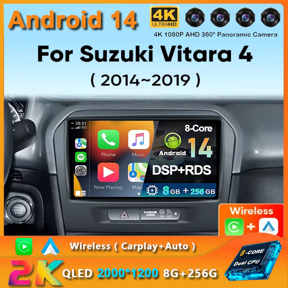 Автомагнитола на Android 14 для Suzuki Vitara 2014 2017 2018 высокопроизводительный процессор