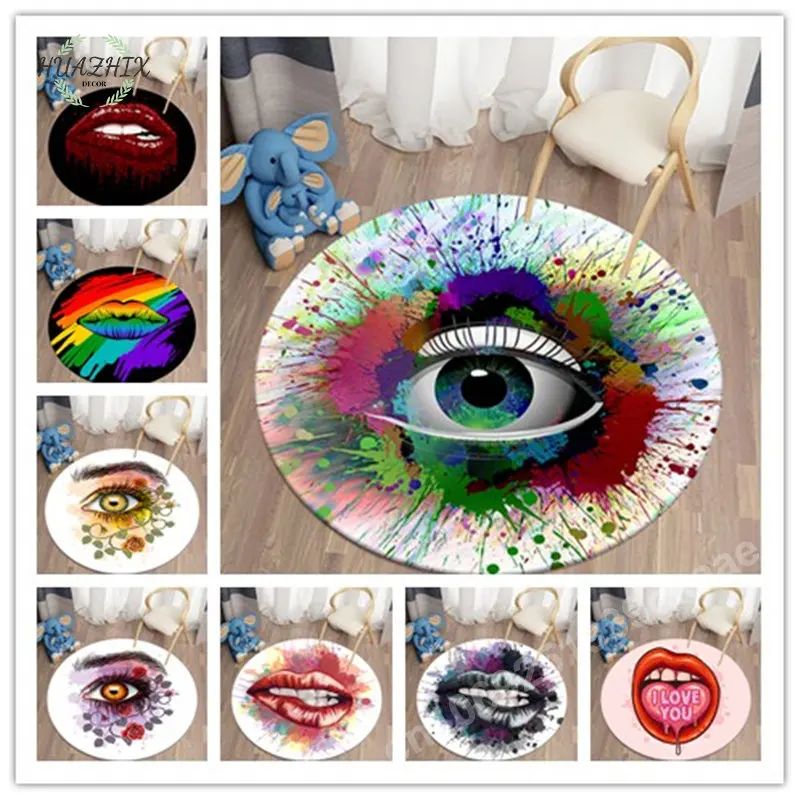 

Eyes Lips Kawaii Printed Round Carpet for Living Room Rugs Bedroom Sofa Area Mats Kitchen Bathroom Anti-Slip Rug Home Decor Mat