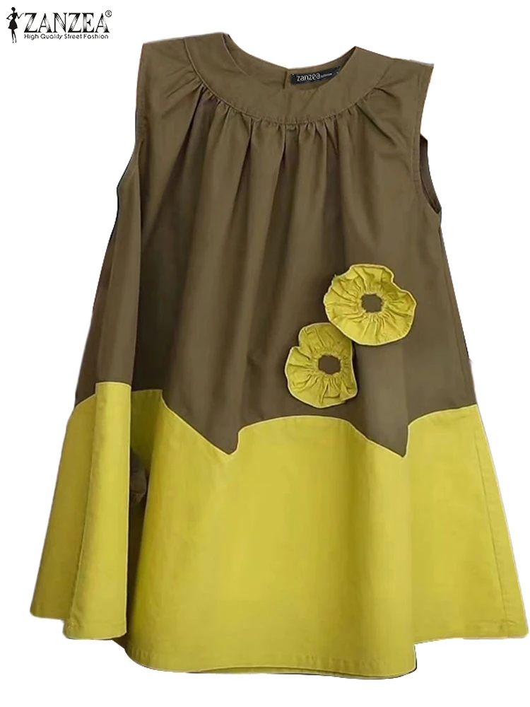 Топы ZANZEA женские с круглым вырезом модная плиссированная туника в Корейском