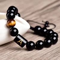 feng shui gift obsidian english alphabet woven bracelet for man and women handmade good lucky amulet jewellery
