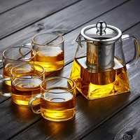 heat resistant glass teapot with stainless steel infuser filter oolong puer kettle glass coffee tea pot square flowers teapot