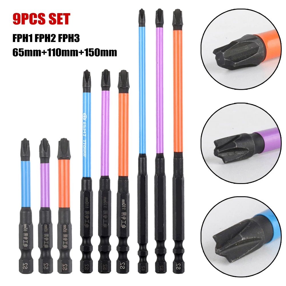 

3/9pcs 65/110/150mm Slotted Cross Screwdriver Bit Magnetic Special Electrician FPH1 FPH2 FPH3 Nutdrivers Hand Tools Accessories