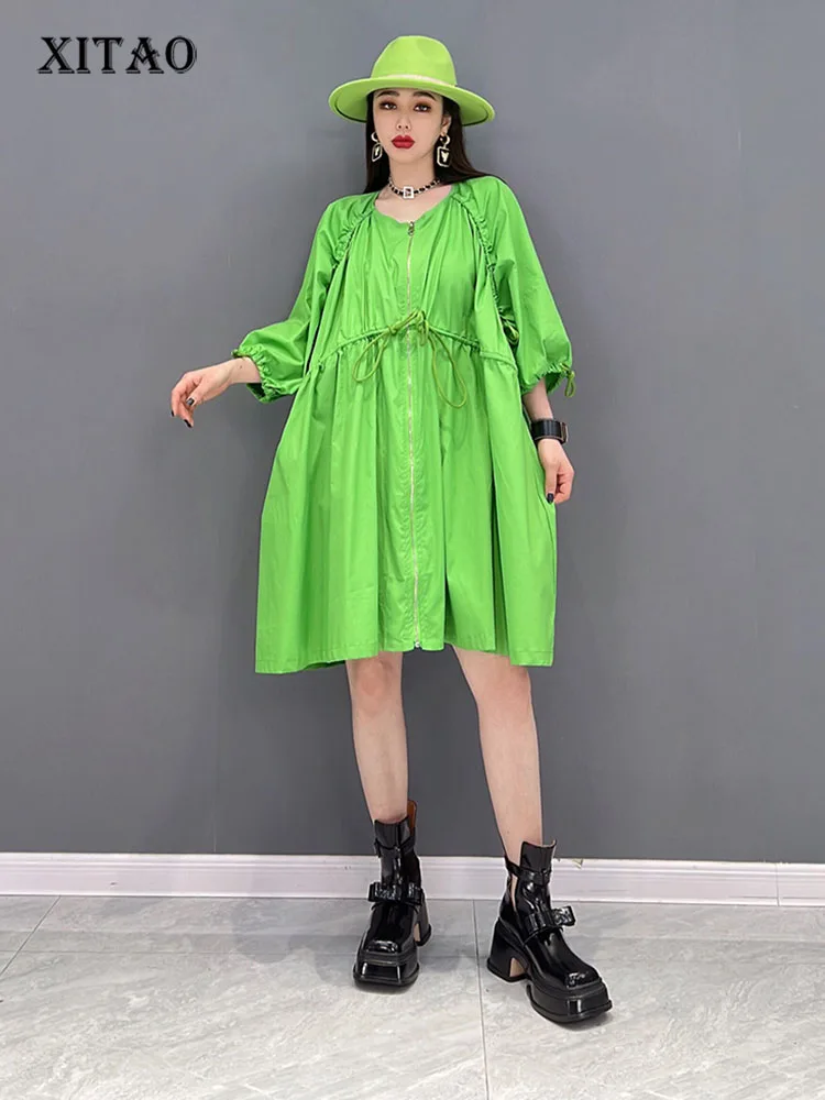 

XITAO Pleated Trench Women Solid Color Drawstring Small Fresh Casual Style 2022 Minority Elegant Trench Coat ZY6832