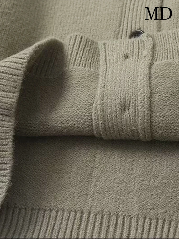 MD женская мода сплошной цвет простой ниши вязать круглый вырез с длинными