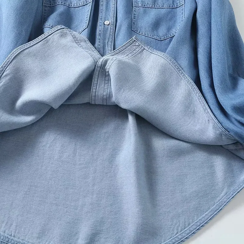 Осенняя джинсовая рубашка Lyocell женские повседневные свободные топы в стиле ретро